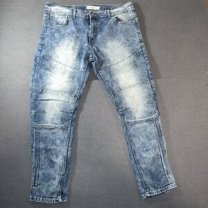 Akademiks Jeanius Men's Jeans 36x30 Blue Distressed Streetwear Style